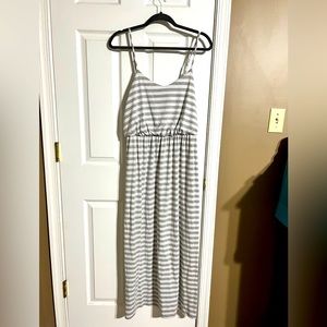 Grey and white striped maxi dress, medium.